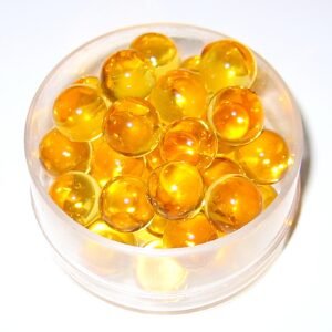 Fish oil omega-3 softgel capsules, a common dog supplement